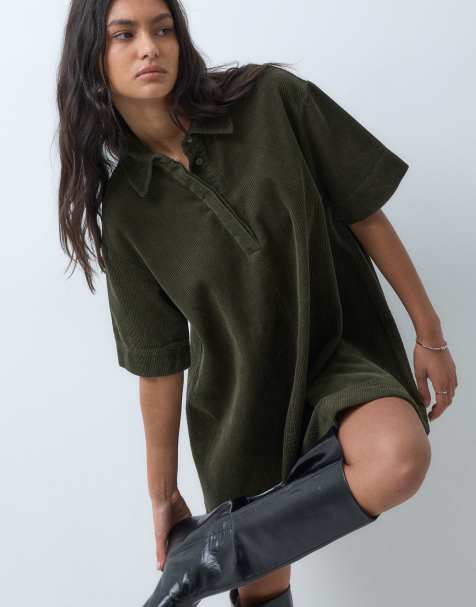 ASOS DESIGN cord polo mini dress in olive