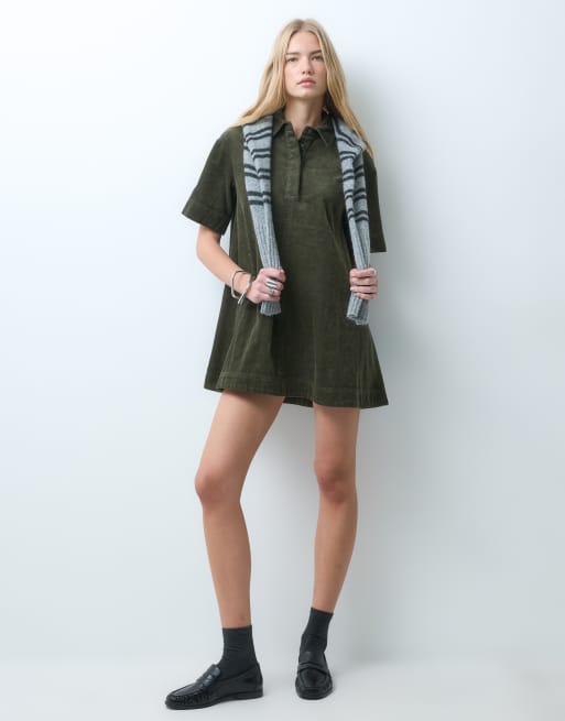 ASOS DESIGN cord polo mini dress in olive, 3 of 4