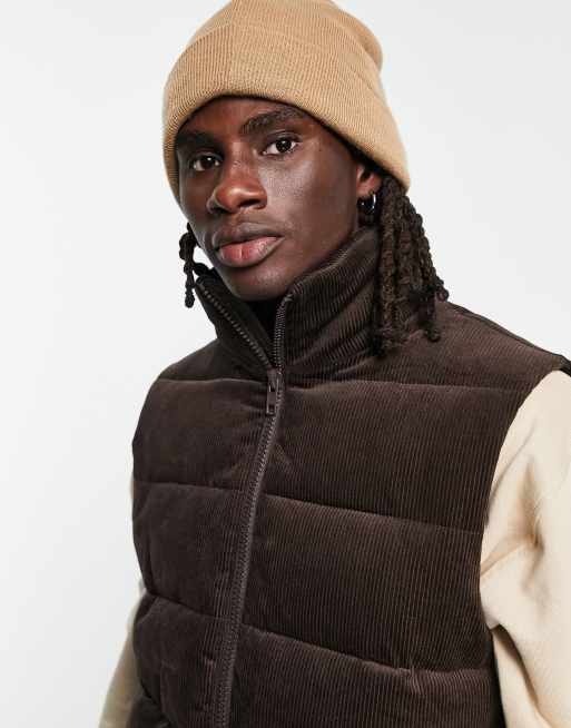 ASOS DESIGN cord puffer gilet in brown ASOS
