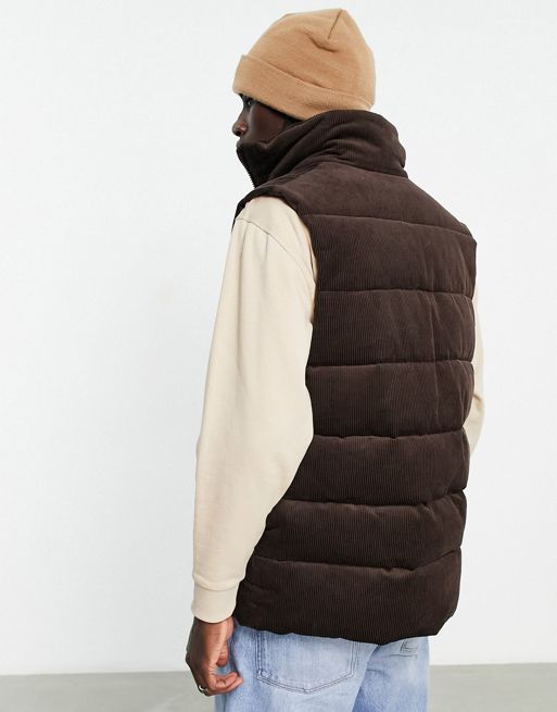 ASOS DESIGN cord puffer vest in brown - ShopStyle