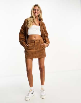 Asos Design Cord Pull On Mini Skirt In Ginger - Part Of A Set-brown