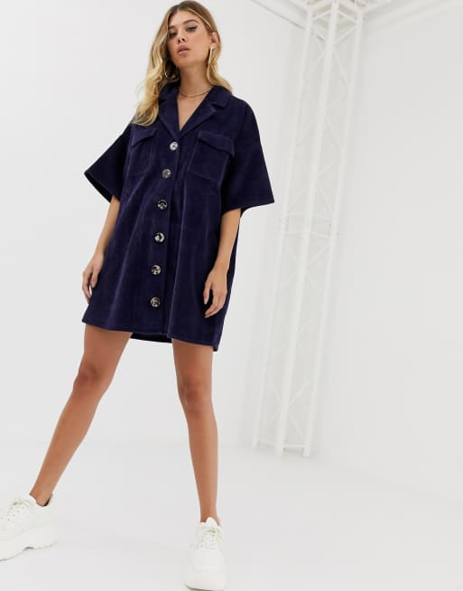 ASOS DESIGN cord shirt dress in blue