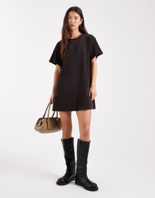 Asos Design Cord Short Sleeve Mini Shift Dress With Pockets In Black