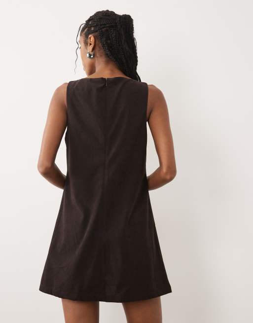 ASOS DESIGN cord slash neck keyhole mini dress in chocolate, 4 of 4
