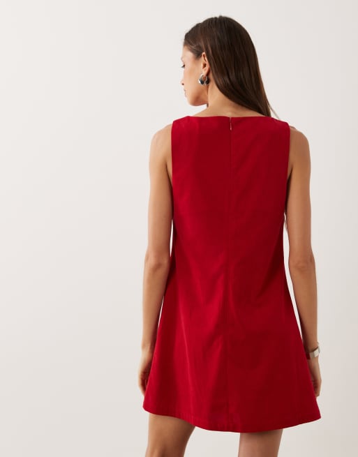 ASOS DESIGN cord slash neck keyhole mini dress in red, 4 of 4