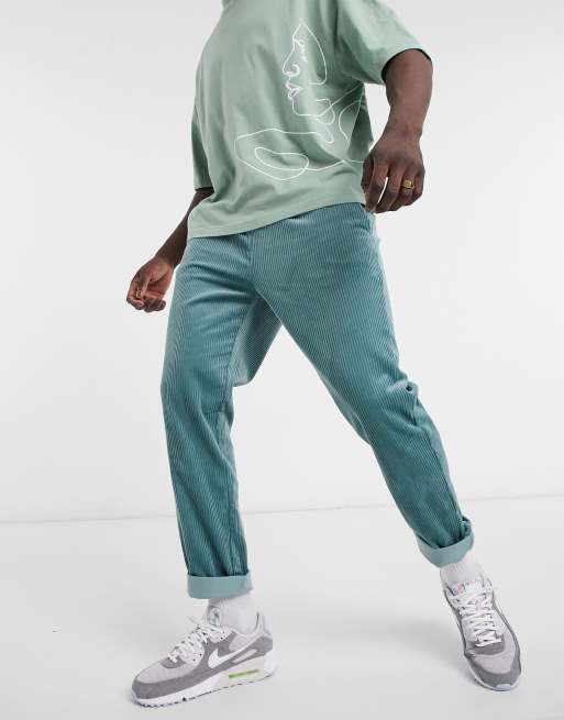 ASOS DESIGN cord slim pants with elasticated waist in light blue