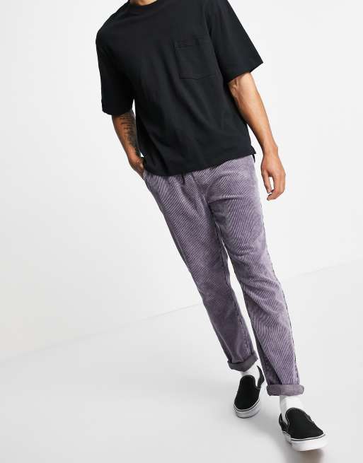 ASOS DESIGN cord slim pants with elasticized waist in purple acid wash