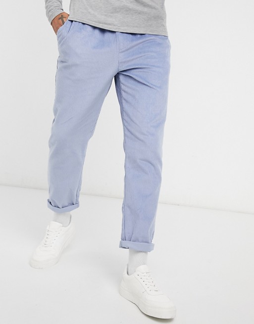 ASOS DESIGN cord slim trousers in dusty blue