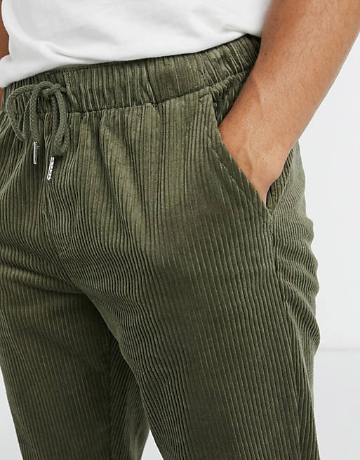  cord slim trousers in khaki 