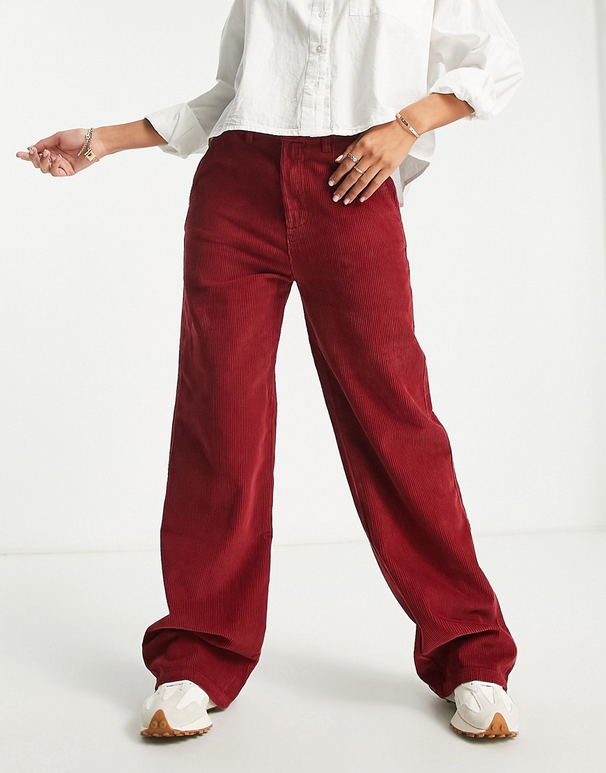 ASOS DESIGN cord slouchy dad trouser in burgundy-Red