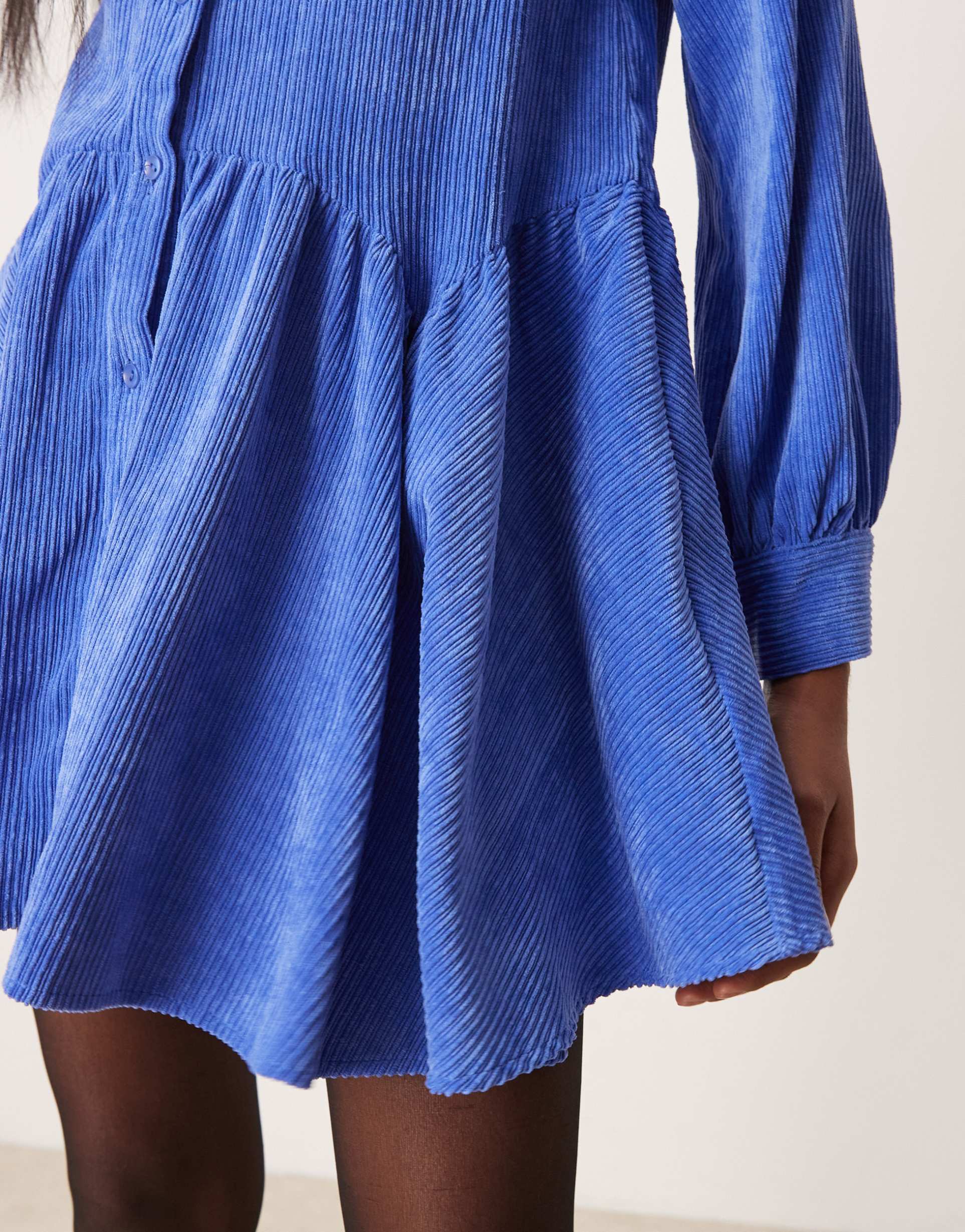 asos design cord smock mini dress with peplum hem in blue