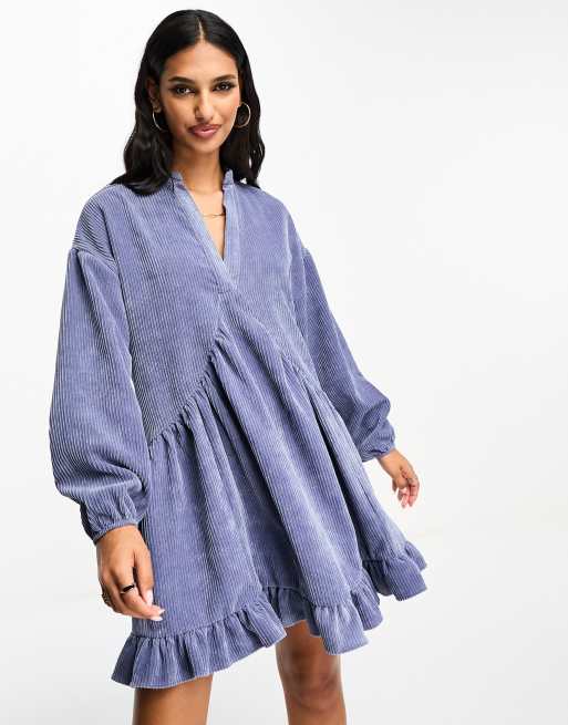 ASOS DESIGN cord swing mini dress in washed blue