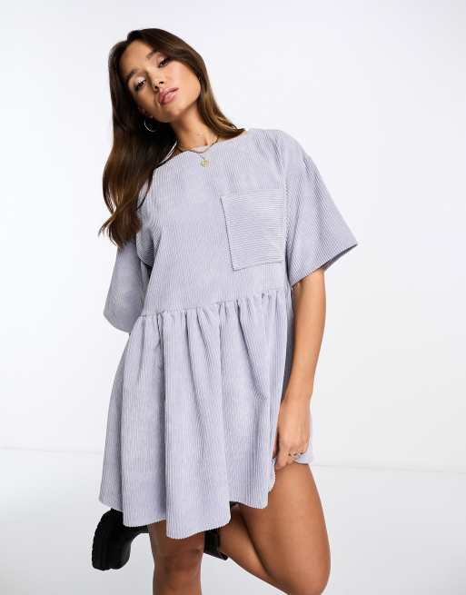 ASOS DESIGN cord t-shirt dress in ice blue | ASOS