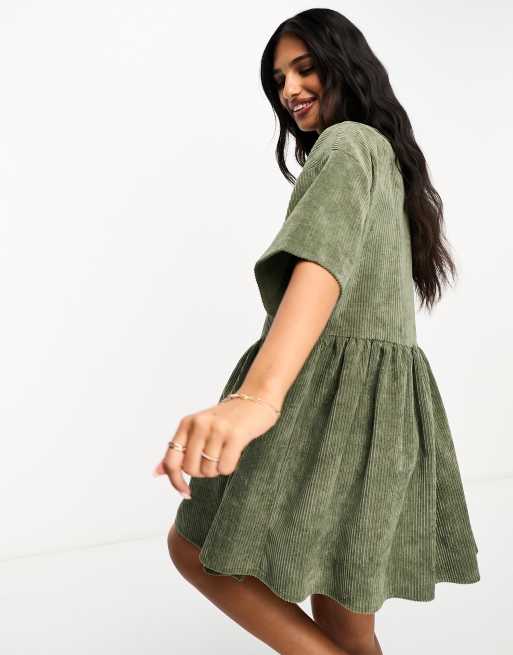 ASOS DESIGN cord t shirt dress in khaki