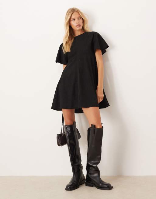 ASOS DESIGN cord t-shirt mini dress with stitching detail in black, 2 of 4