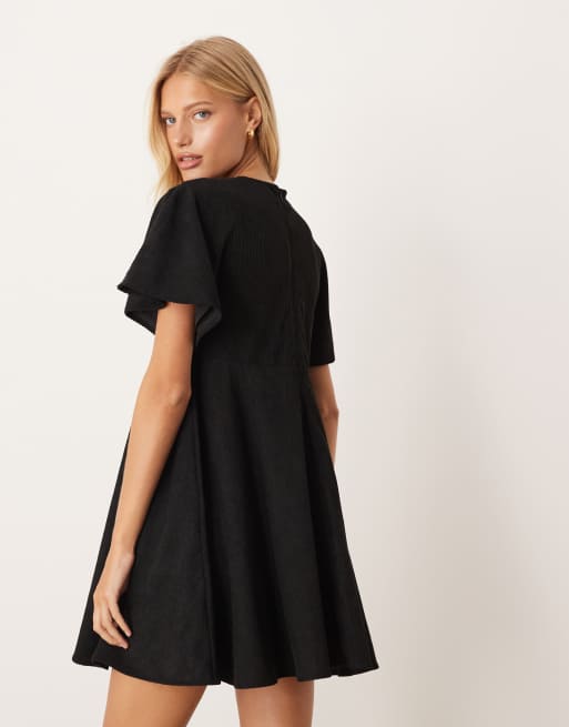 ASOS DESIGN cord t-shirt mini dress with stitching detail in black, 3 of 4