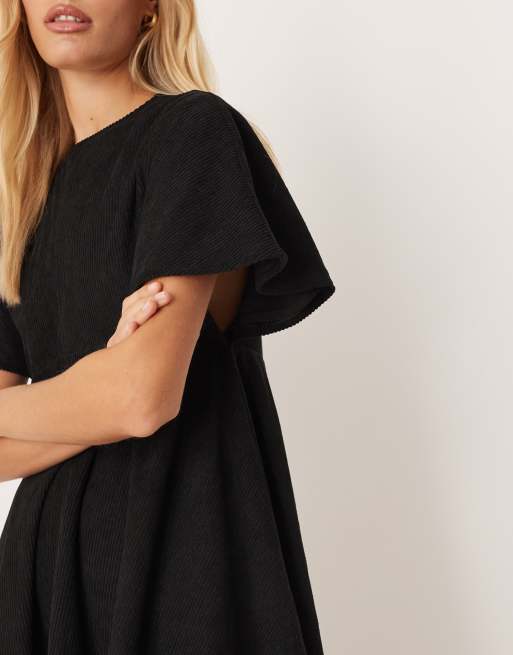 ASOS DESIGN cord t-shirt mini dress with stitching detail in black, 4 of 4