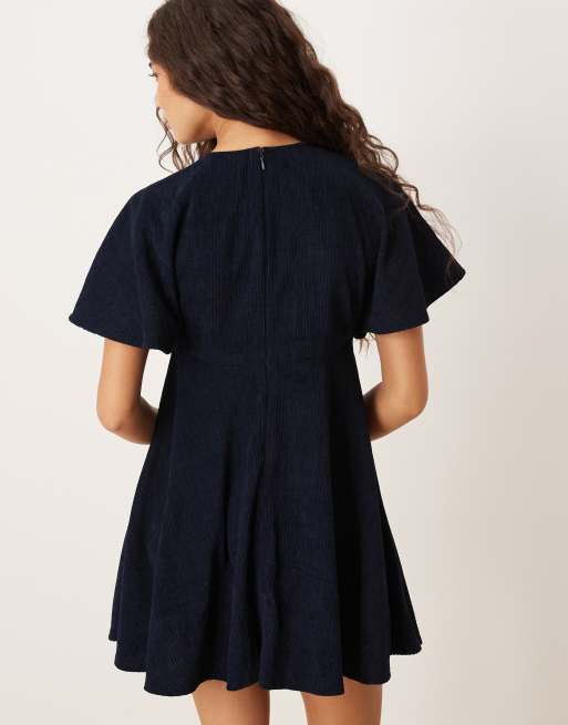 ASOS DESIGN cord t-shirt mini dress with stitching detail in navy, 4 of 4