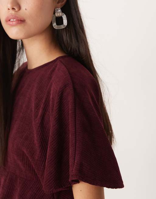 ASOS DESIGN cord t-shirt mini dress with stitching detail in plum, 2 of 4