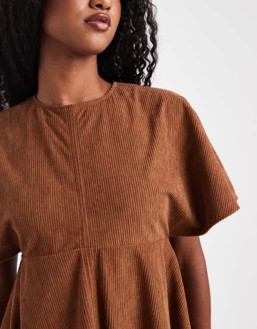ASOS DESIGN cord T-shirt mini dress with stitching detail in tan
