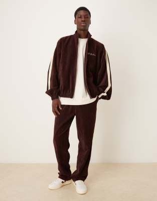 Asos Design Cord Track Jacket With Embroidery In Red