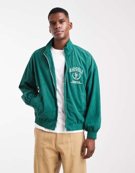 ASOS DESIGN – Cord-Trainingsjacke in Grün mit Stickerei und Oversize-Schnitt - view 1