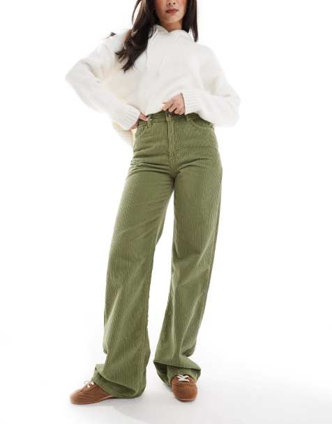ASOS DESIGN cord turn up jean in olive green - view 1