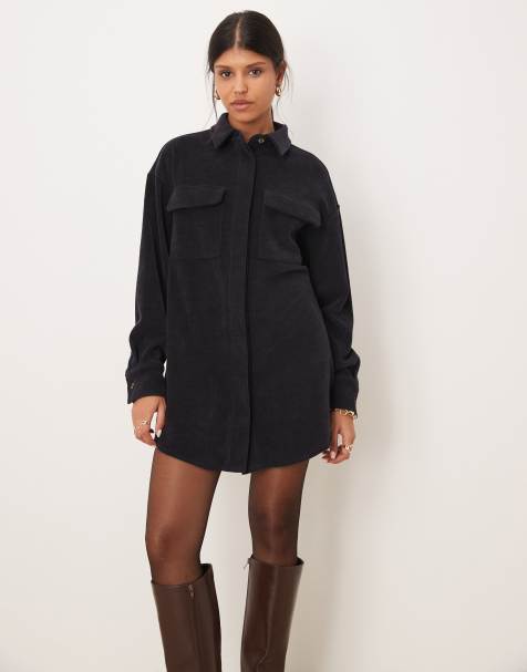 ASOS DESIGN cord utility shirt mini dress in navy - view 1