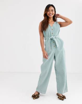 green v neck jumpsuit