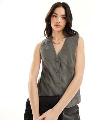 ASOS DESIGN cord waistcoat in khaki co-ord-Green