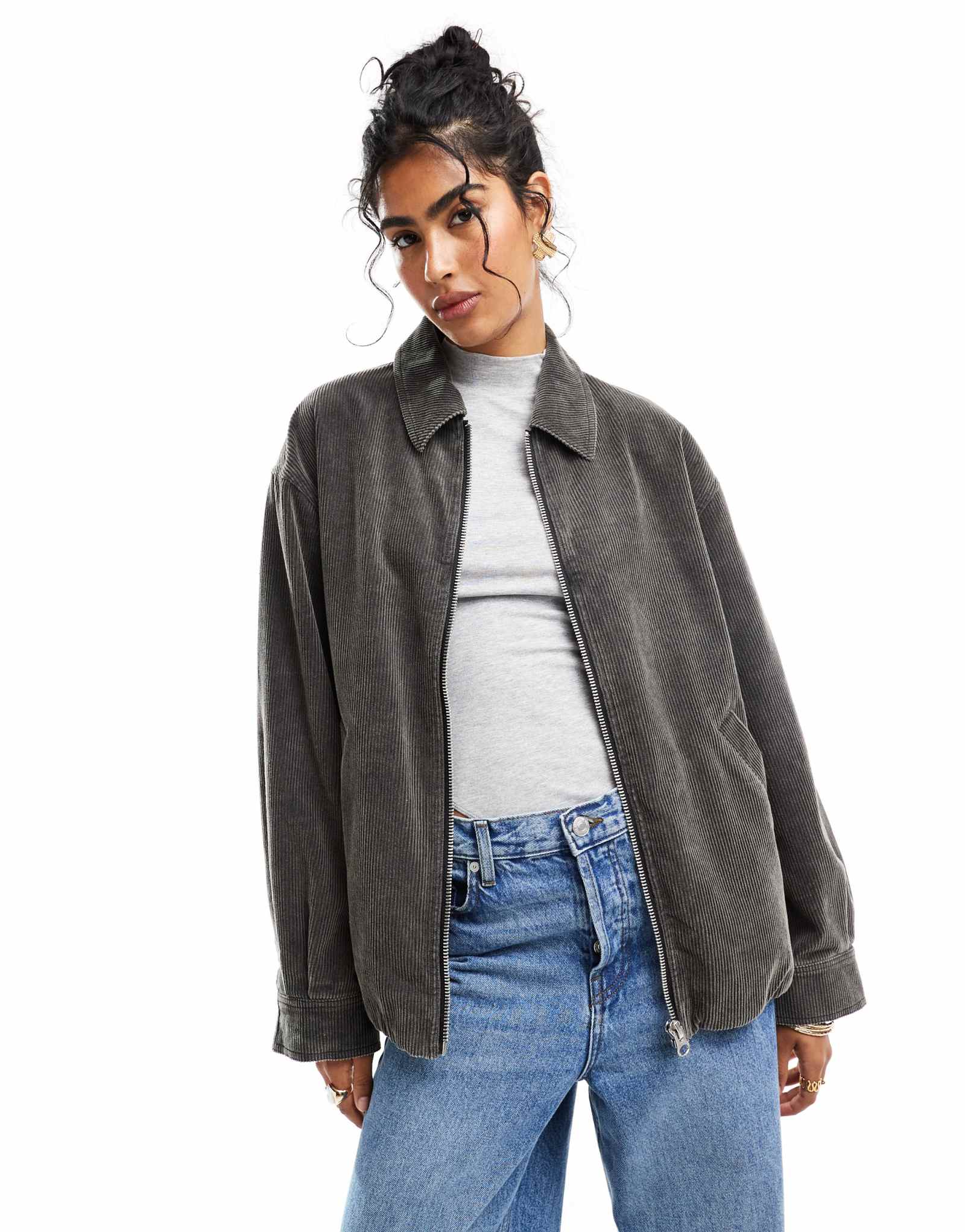 Куртка harrington с дизайнерским шнуром ASOS, выстиранная в угольный цвет