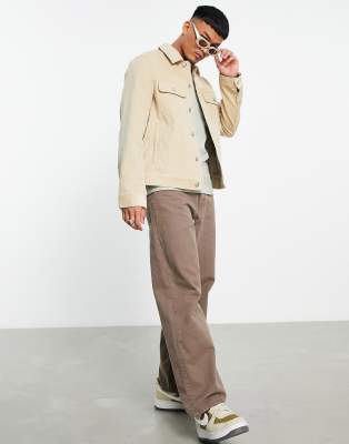 ASOS DESIGN cord western jacket in stone-Neutral