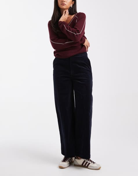 ASOS DESIGN cord wide leg ankle grazer trousers in navy - view 1