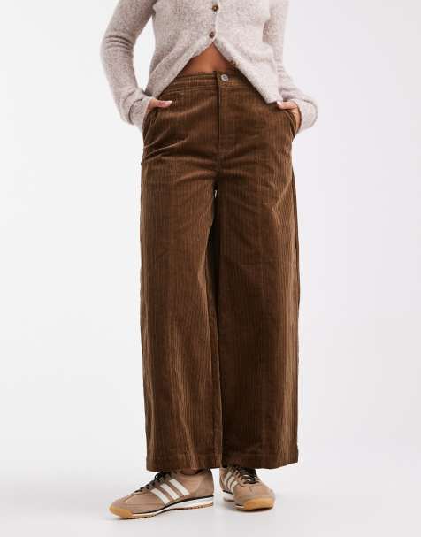 ASOS DESIGN cord wide leg cropped pants in biscuit - view 1