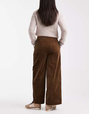 Asos Design Cord Wide Leg Cropped Pants In Brown