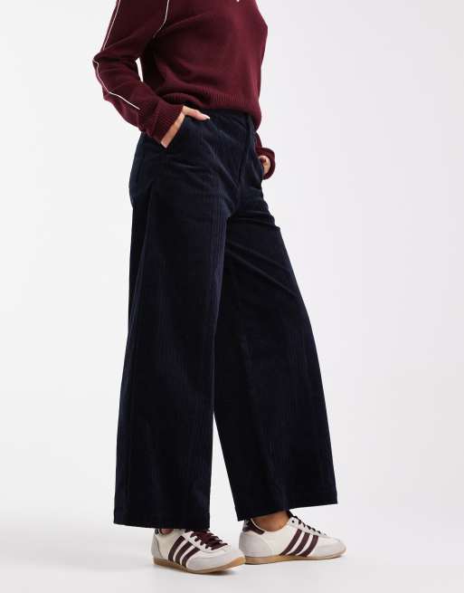 ASOS DESIGN cord wide leg cropped pants in navy