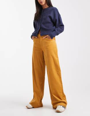 Asos Design Cord Wide Leg Pants In Yellow