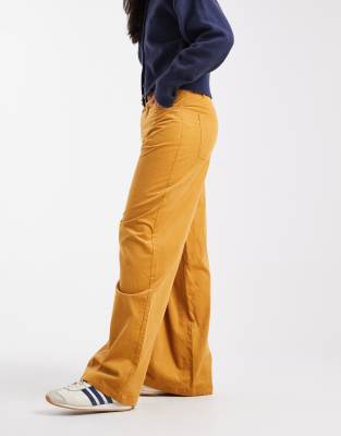 Asos Design Cord Wide Leg Pants In Yellow