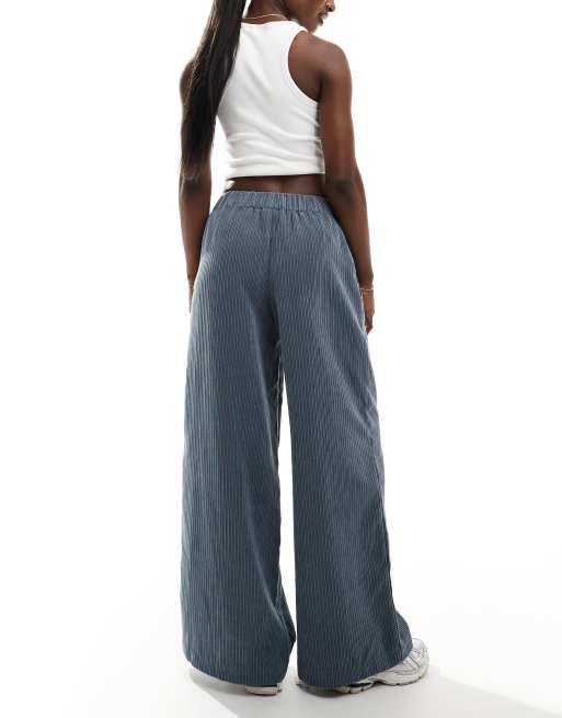 ASOS DESIGN box pleated corduroy pull on pants in blue