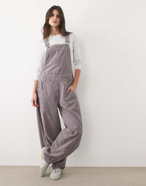 ASOS DESIGN cord wide leg tuinbroek in gewassen taupe - view 1
