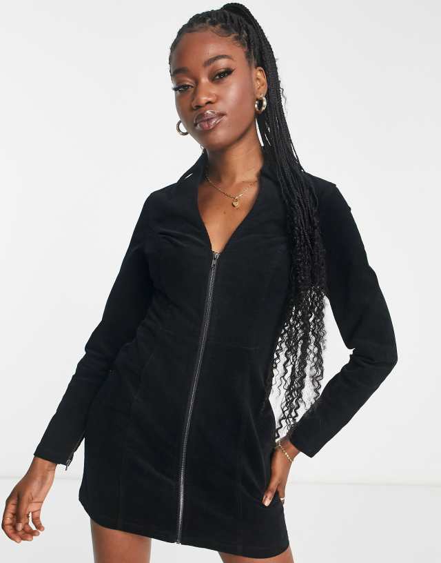 ASOS DESIGN cord zip through mini dress in black