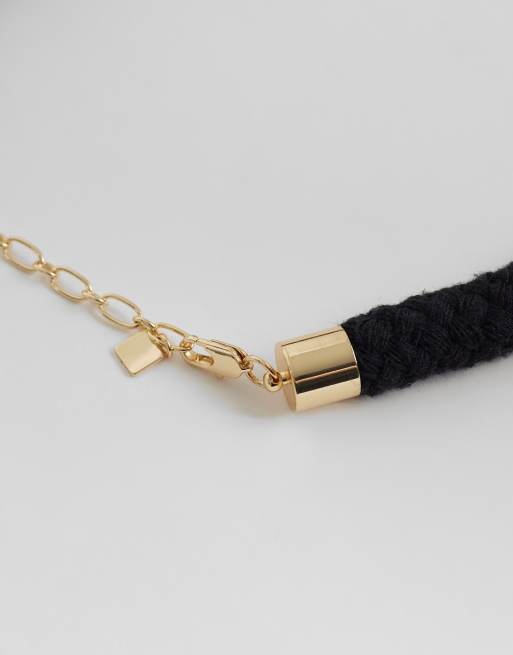 ASOS DESIGN corded necklace with hammered swirl pendant in gold tone, 3 of 4