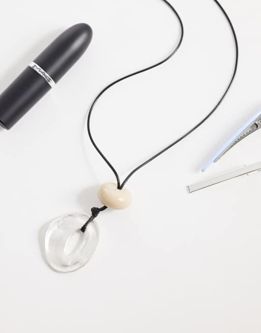 ASOS DESIGN corded necklace with resin and circular pendants in silver tone, 2 of 4