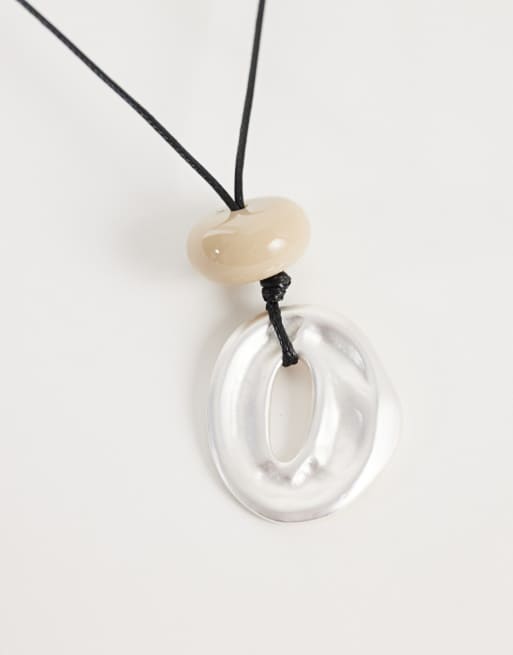 ASOS DESIGN corded necklace with resin and circular pendants in silver tone, 4 of 4