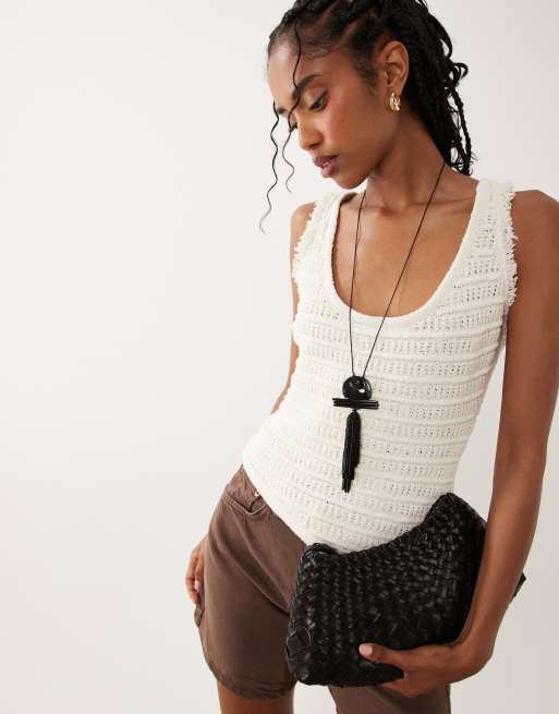 ASOS DESIGN corded necklace with resin pendant and tassels in black, 4 of 4