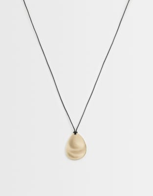 Asos Design Corded Necklace With Small Molten Pendant In Gold