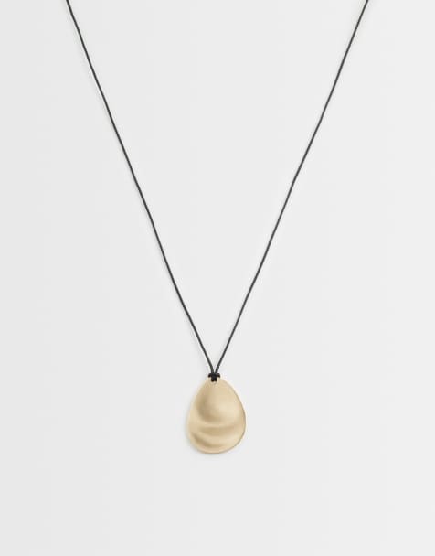 ASOS DESIGN corded necklace with small molten pendant in gold tone - view 1