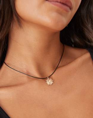 Asos Design Corded Necklace With Small Sun Pendant In Gold