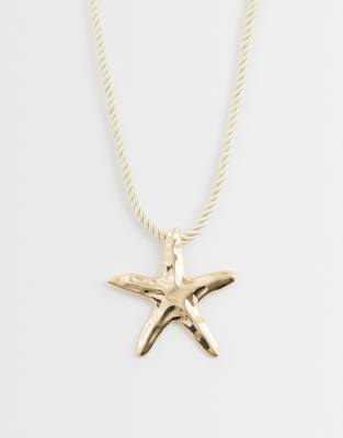 Asos Design Corded Necklace With Statement Starfish Pendant In Gold