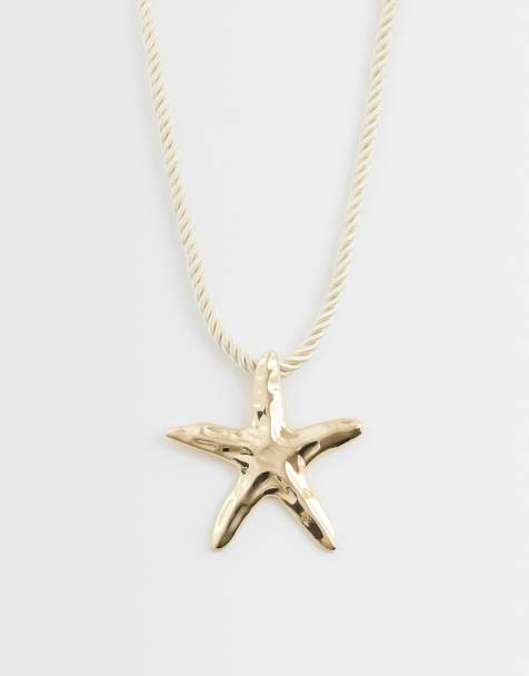 ASOS DESIGN corded necklace with statement starfish pendant in gold tone - view 1